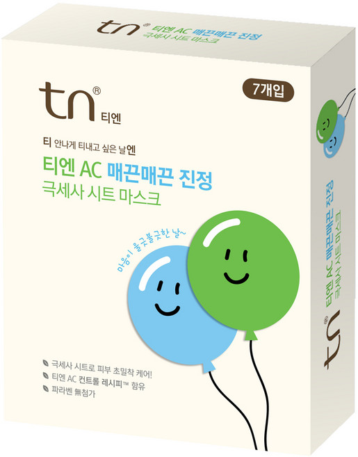 티엔 AC 매끈 진정 시트 마스크, 7개입, 1개