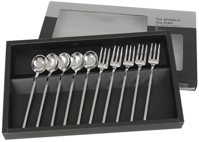 골든벨금속 스퀘어 민 티스푼 티포크, 1세트, 티스푼 5p + 티포크 5p