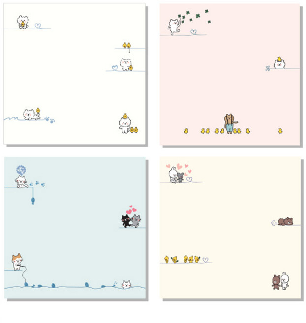 데일리재팬 캐릭터 떡메모지 4종 혼합세트, 화이트 + 핑크 + 민트 + 아이보리, 1세트