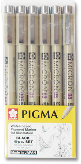 사쿠라 피그마 BK 사인펜 6종 세트, BLACK, 1세트