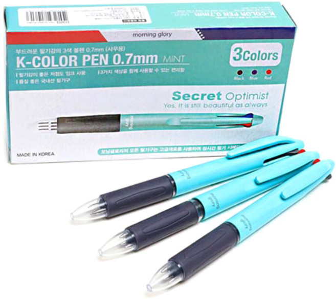 모닝글로리 1000 K칼라 3색볼펜 0.7mm, 민트, 12개입