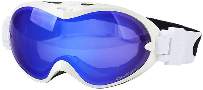오클랜즈 S9 프리미엄 스키 보드용 고글, 화이트프레임 + 블루밀러렌즈, 1개
