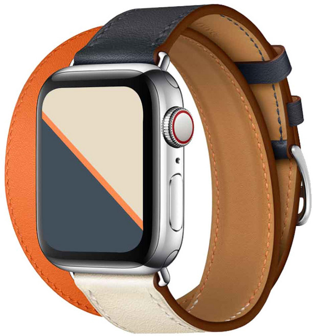 오펜트 애플워치 울트라 9 8 SE 7 6 5 4 3 호환 더블투어 가죽밴드 38/40/41mm, 아이보리 + 네이비, 1개