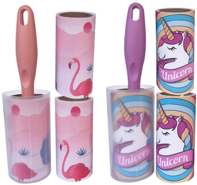 퍼닉 유니크 사선테이프 롤 클리너 일자형 핑크/퍼플 + 리필 3p 세트, 1세트