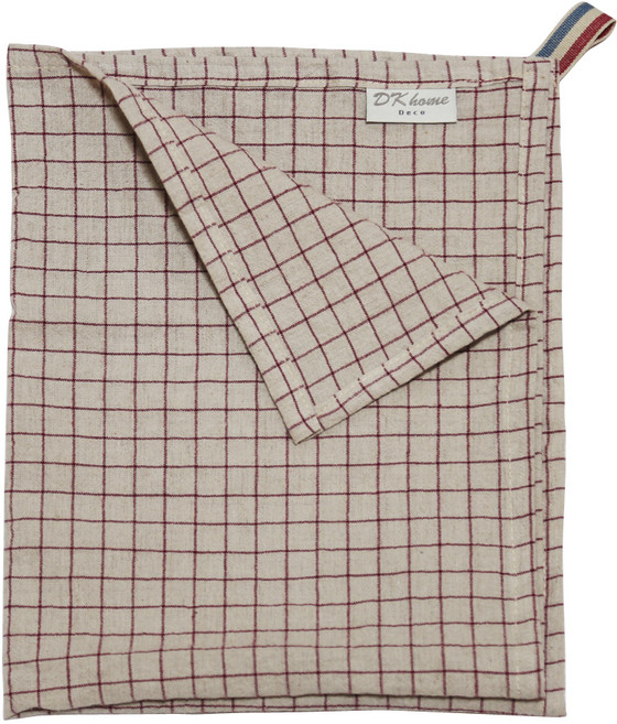 린넨 30수 내츄럴 키친크로스, 체크 레드, 1개