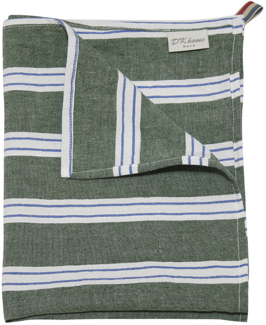 린넨 워싱 스트라이프 키친크로스, 그린, 1개