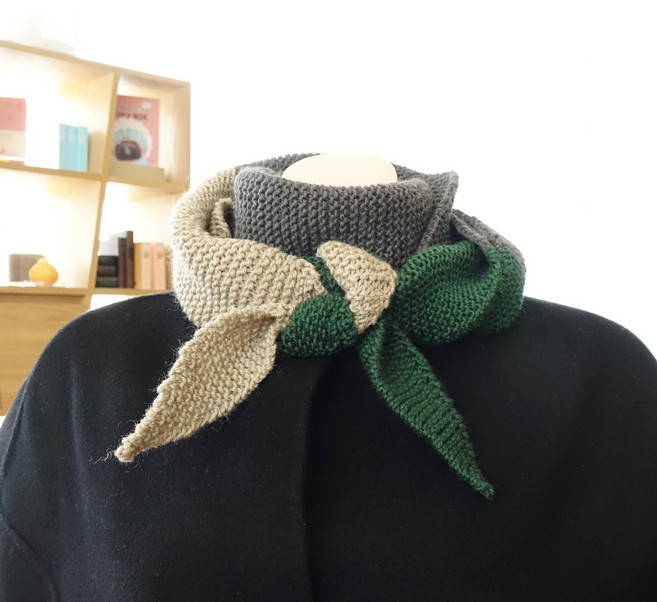 멜로우스토리 성인용 3단 뾰족목도리 니팅 뜨개질 키트, 1세트, 포레스트그린 + 차콜 + 헤이즐넛