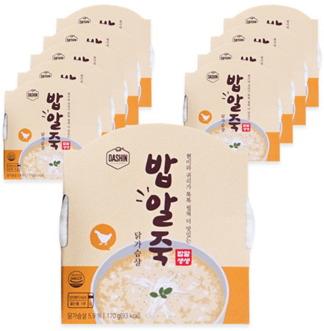 다신 배부른 통곡물 즉석 밥알죽 닭가슴살, 170g, 10개입