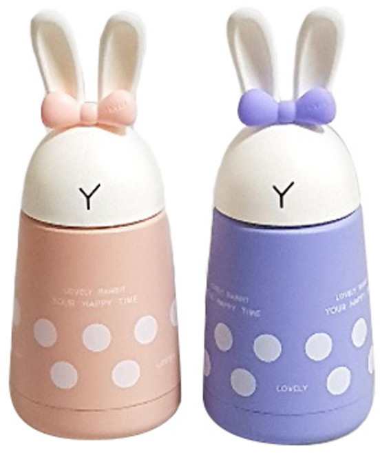 PUKO Magic Rabbit兔子造型不鏽鋼保溫瓶 2入組, 淺粉色+紫色, 300ml