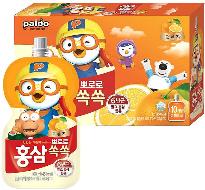 팔도 뽀로로 홍삼쏙쏙 건강음료 100ml, 1L, 1개