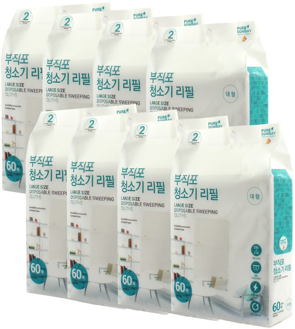 선우랜드 PP 정전기 부직포 청소기 리필 60매, 8개
