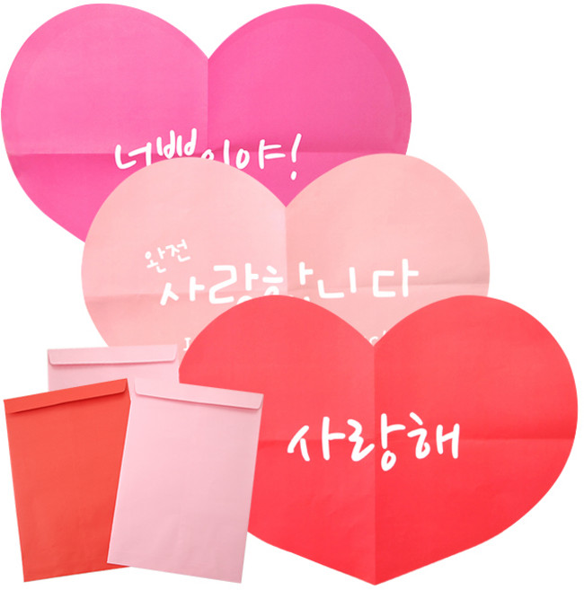 하트 대왕 편지지 3종 + 봉투 랜덤발송 3p 세트, 혼합색상, 6개