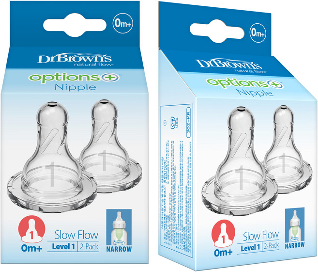 닥터브라운 내로우넥 옵션스 플러스 젖꼭지 2p, 1단계 (0~3개월), 2개