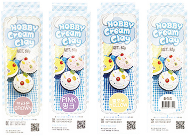 토단교재 아동용 하비 크림 클레이 4종 세트, 1개, 50g, 화이트, 핑크, 옐로우, 브라운