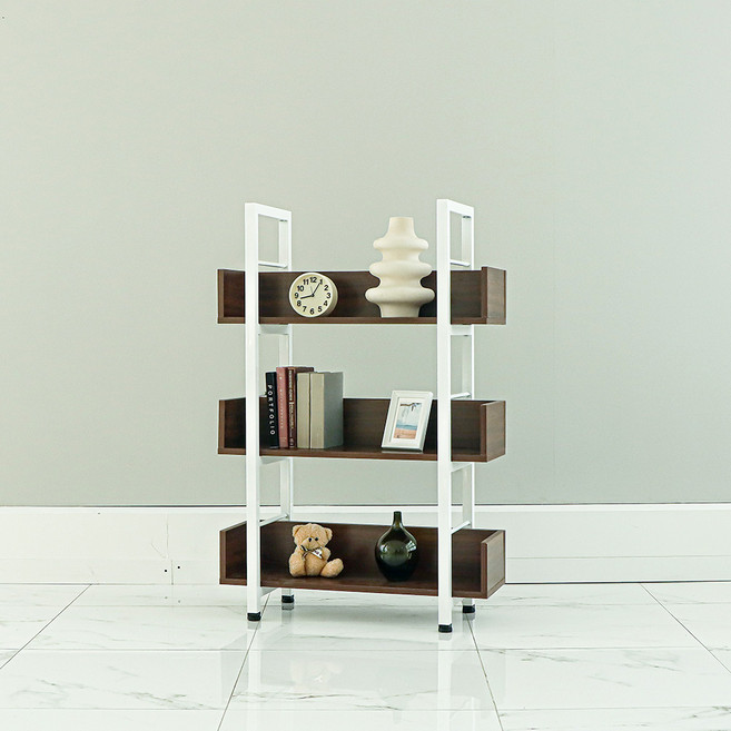 제련공단 사각 프레임 책장 방문설치, 월넛 + 화이트, 3단