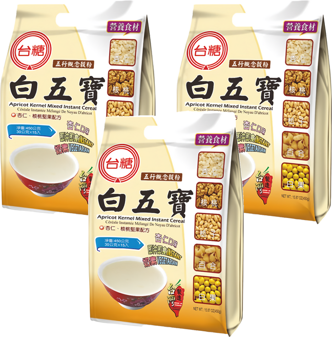 台糖 白五寶 杏仁核桃堅果配方沖泡飲, 3袋, 15包, 450g