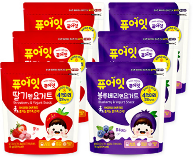 퓨어잇 내이브로 딸기엔요거트 3p + 블루베리엔요거트 3p, 1세트, 딸기요거트, 블루베리요거트
