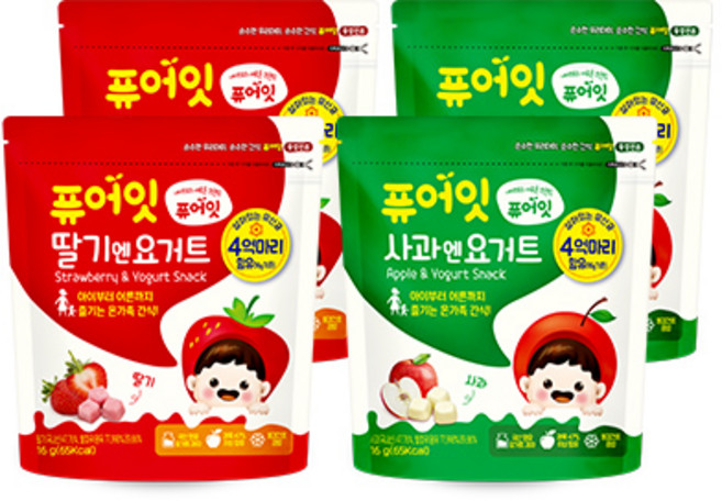 퓨어잇 내이브로 딸기엔요거트 2p + 사과엔요거트 2p, 딸기요거트, 사과요거트, 1세트