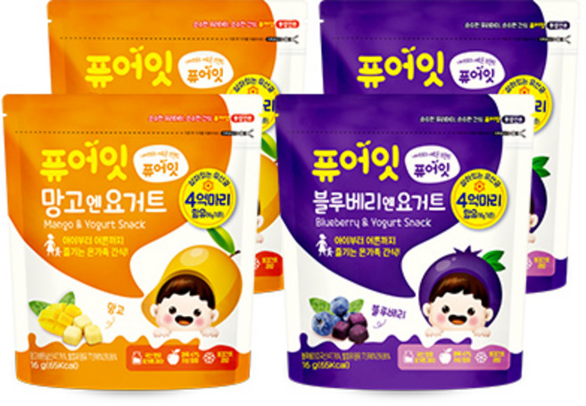퓨어잇 내이브로 망고엔요거트 2p + 블루베리엔요거트 2p, 망고요거트, 블루베리요거트, 1세트