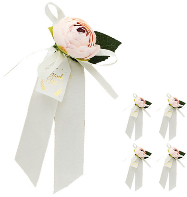 플로럴 thank you 선물포장 꽃데코 코사지, 살구, 5개입