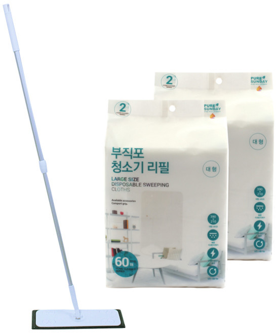 선우랜드 막대걸레 대형 2단 부직포 청소기 + 청소포 3p + 정전기 부직포 청소포 120p, 1세트