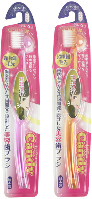 크리에이트 61003 캔디 초극세모 소프트 칫솔 핑크 + 오렌지, 1세트