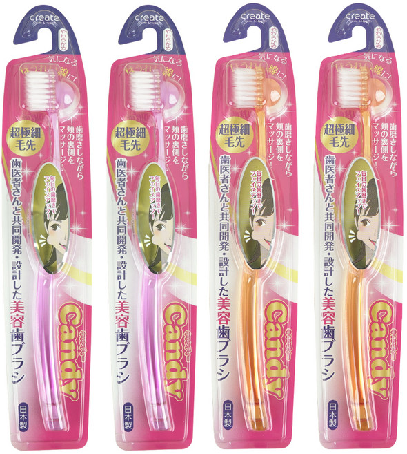 크리에이트 61003 캔디 초극세모 소프트 칫솔 핑크 2p + 오렌지 2p, 1세트, 4개입