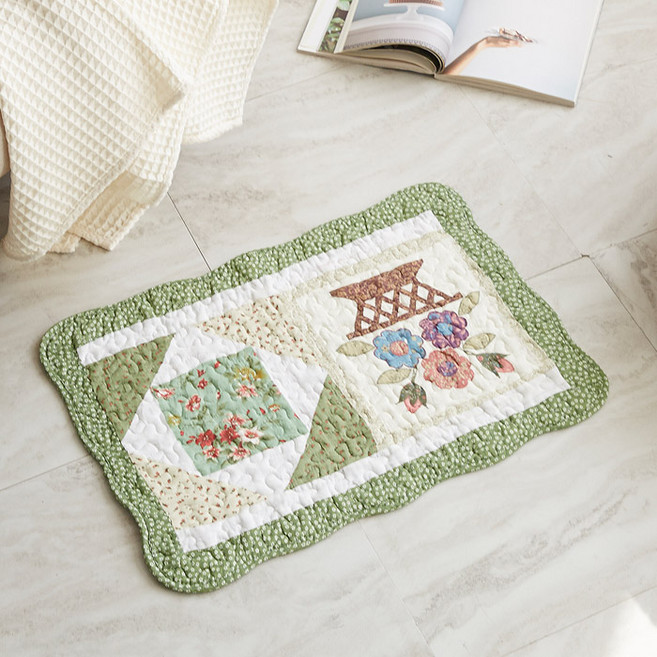 순면 워싱 발매트, 꽃바구니그린