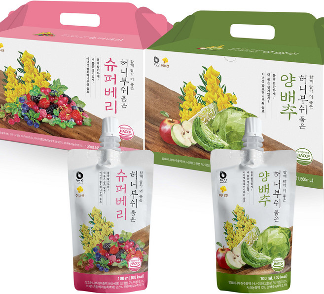이너셋 허니부쉬 품은 양배추즙 100ml x 15p + 슈퍼베리즙 100ml + 15p, 1세트, 1.5L