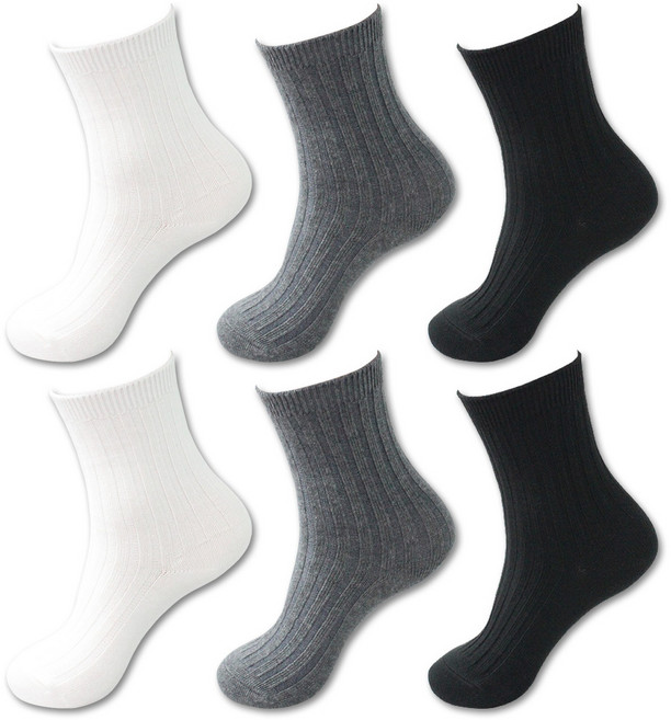 박군 유아동용 플레인 골지 중목 양말 6켤레