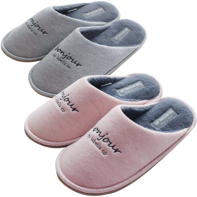 라벨라코 W봉쥬르 실내화 2개, 핑크 + 그레이, 1개