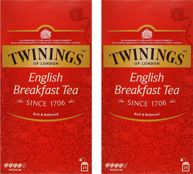 TWININGS 唐寧茶 盒裝英式早餐紅茶茶包, 2g, 25入, 2盒