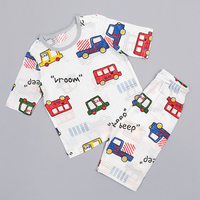 Maykids 男童款彩色汽車7分袖家居服套裝