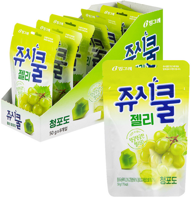 빙그레 쥬시쿨 젤리 청포도, 50g, 8개