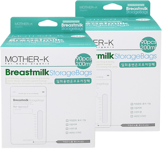마더케이 일회용 변온 모유 저장팩 200ml, 90매, 2개