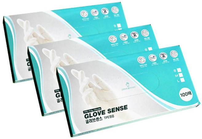 글러브센스 TPE 위생비닐장갑 L 100매, 3개