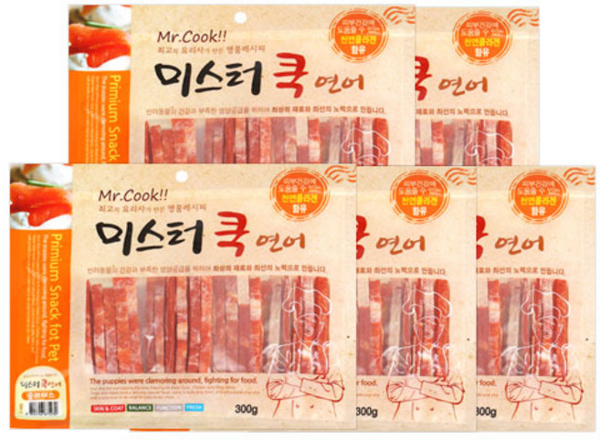 미스터쿡 강아지 간식 슬라이스, 연어, 300g, 5개