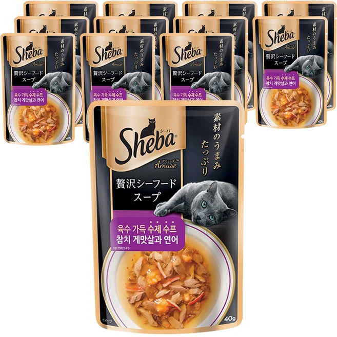 쉬바 1세 이상 고양이 수제 수프 간식, 혼합맛(게맛살/연어), 40g, 12개 - 쿠팡