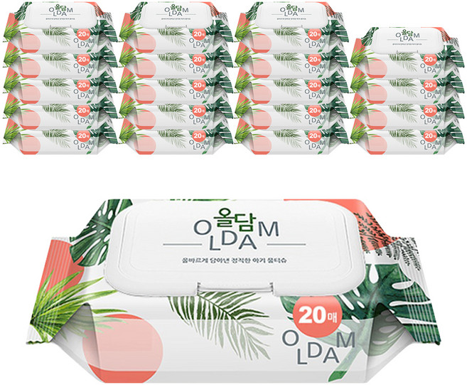 [비건라이프] 올담 휴대용 아기물티슈 캡형, 60g, 20매, 20개