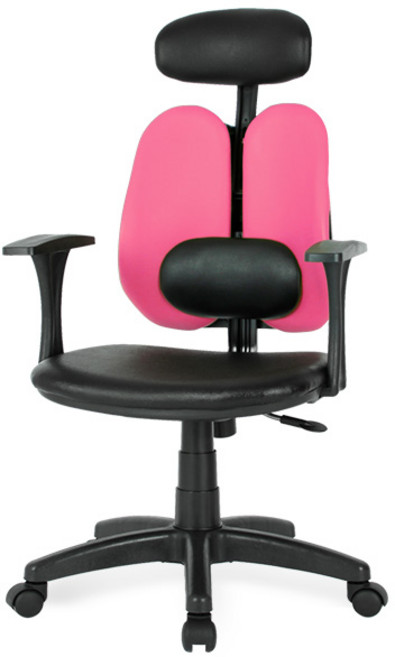 청심의자 휴먼C형 요추헤더형 우레탄바퀴 인조가죽 의자, 핑크