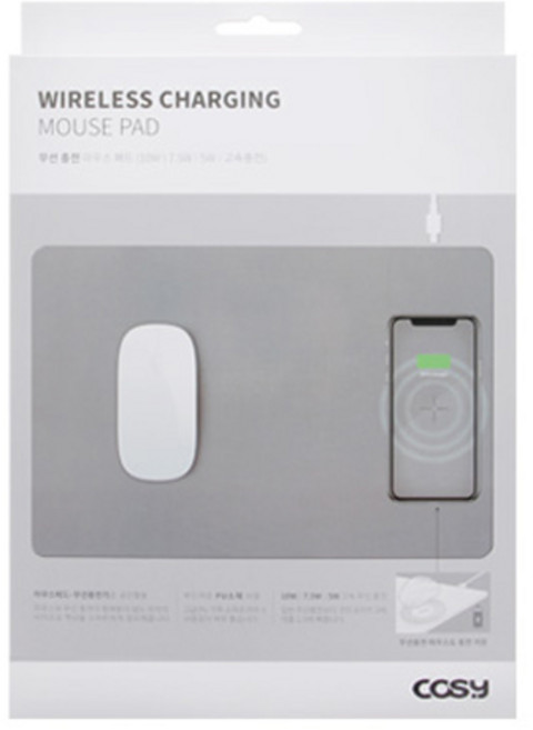 코시 10W 고속충전 무선 충전 마우스 패드 MP3351WL, 그레이, 1개