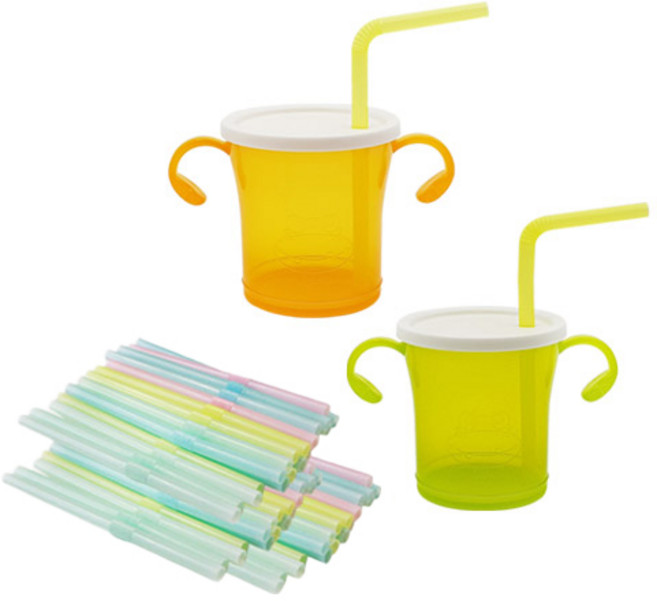 아가프라 3WAY 빨대컵 2p + 빨대 랜덤 발송 100p, 180ml, 1세트, 그린 + 오렌지 + 랜덤 발송