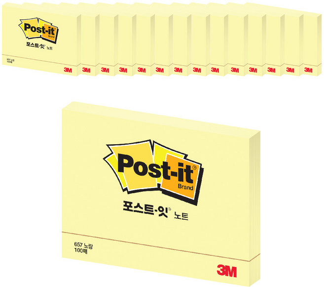 쓰리엠 포스트잇 노트 657 102 x 76mm, 노랑, 1개, 15개