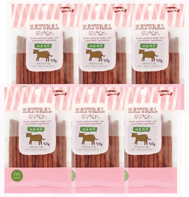 굿데이 네츄럴 스낵 고양이 간식, 비프져키, 50g, 6개
