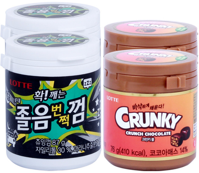 롯데제과 크런키볼 76g x 2p + 졸음번쩍껌 87g x 2p, 1세트