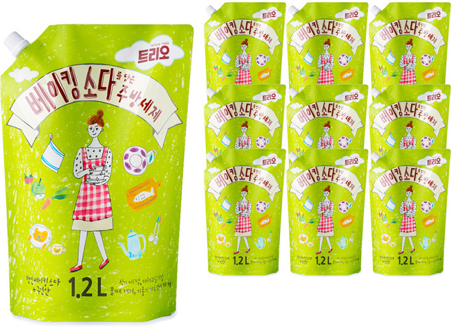 트리오 베이킹소다 주방세제 리필, 1.2L, 10개