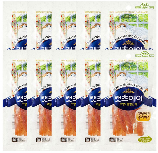 캣츠아이 고양e 웰빙 간식, 캣닙치킨슬라이스, 27g, 10개