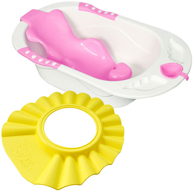 아가드 베이비 칼라욕조 핑크 + 베이비버블 샴푸캡 노랑, 혼합 색상