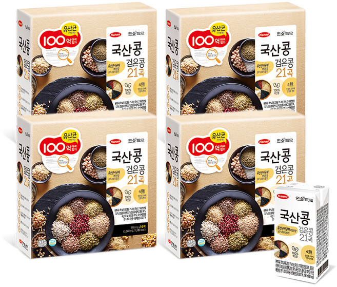 완전두유 한미 국산콩 검은콩 21곡 두유, 190ml, 64개