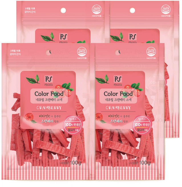 굿데이 컬러푸드 네츄럴 강아지간식, 크랜베리스낵 맛, 100g, 4개